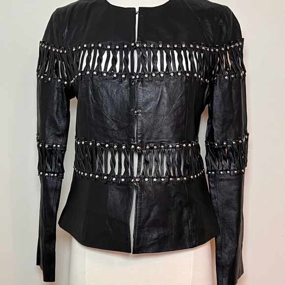 SOLD 3/9 Pamela McCoy Black Leather Moto Jacket, Size Small - Picture 2 of 15